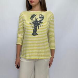 Talbots Yellow Striped Lobster Print Top